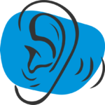 blue doodle icon of ear