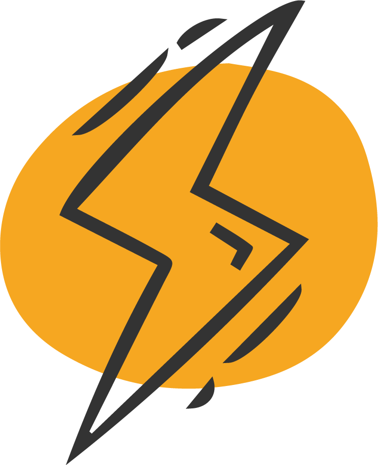 orange doodle icon of a lightening bolt