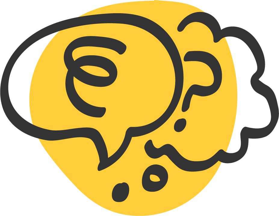 yellow doodle icon of thought and speech bubble