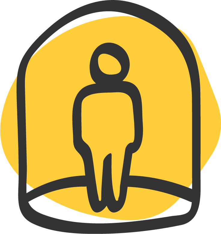 yellow doodle icon of person stuck in a container