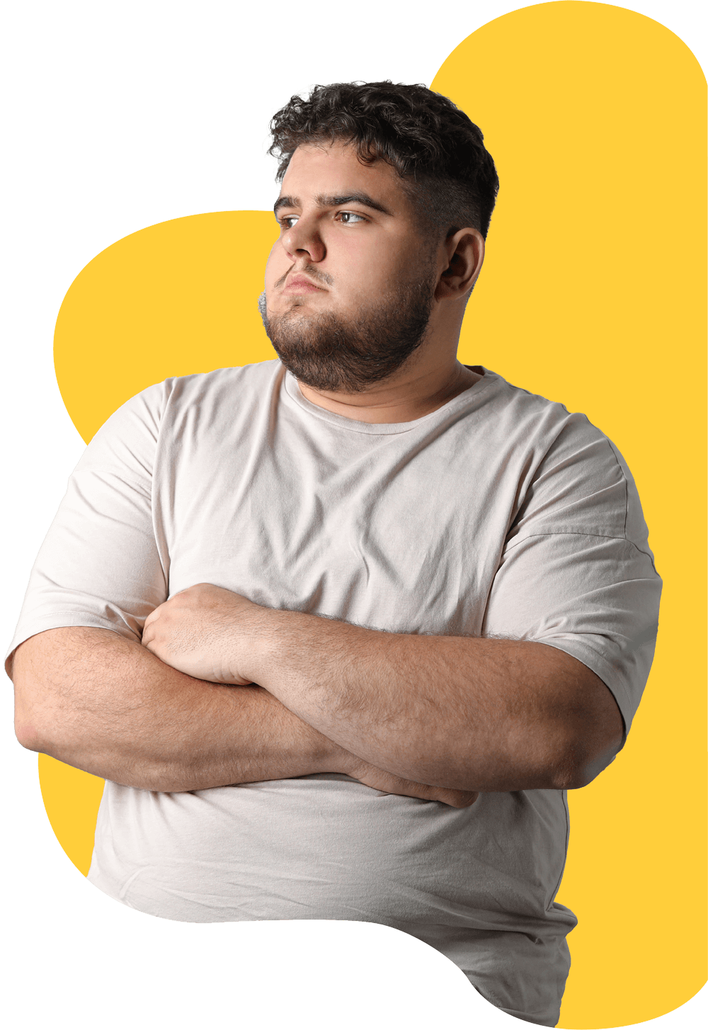 young-white-man-arms-crossed-serious-face-beige-shirt-yellow-wavy-background-extended1k